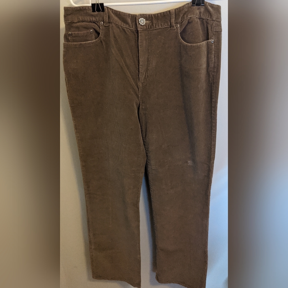 EUC Crazy Horse Tan Corduroy Jeans Button Fly 5 Pockets Straight Leg Size 12